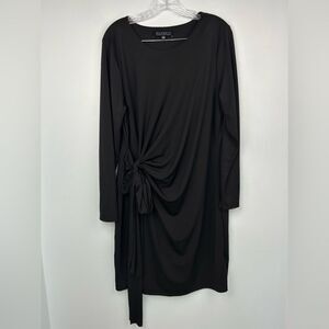 Eloquii Black Long Sleeve Side Tie Midi Dress Silky Smooth Rounded Neckline 16